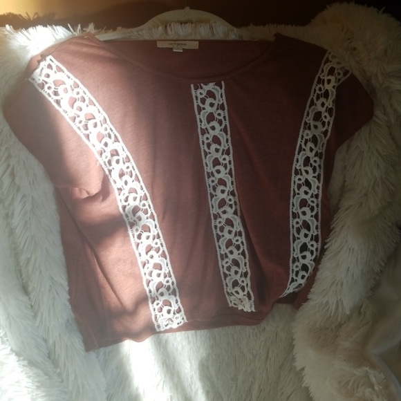 Umgee Lace Crop Tee trendy rust copper NWT croptop - Picture 5 of 6